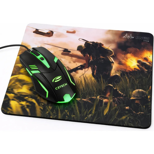 Kit Mouse Gamer LED + Mouse Pad Gamer Battlefield Antiderrapante PC Notebook Mousepad Alta Precisão