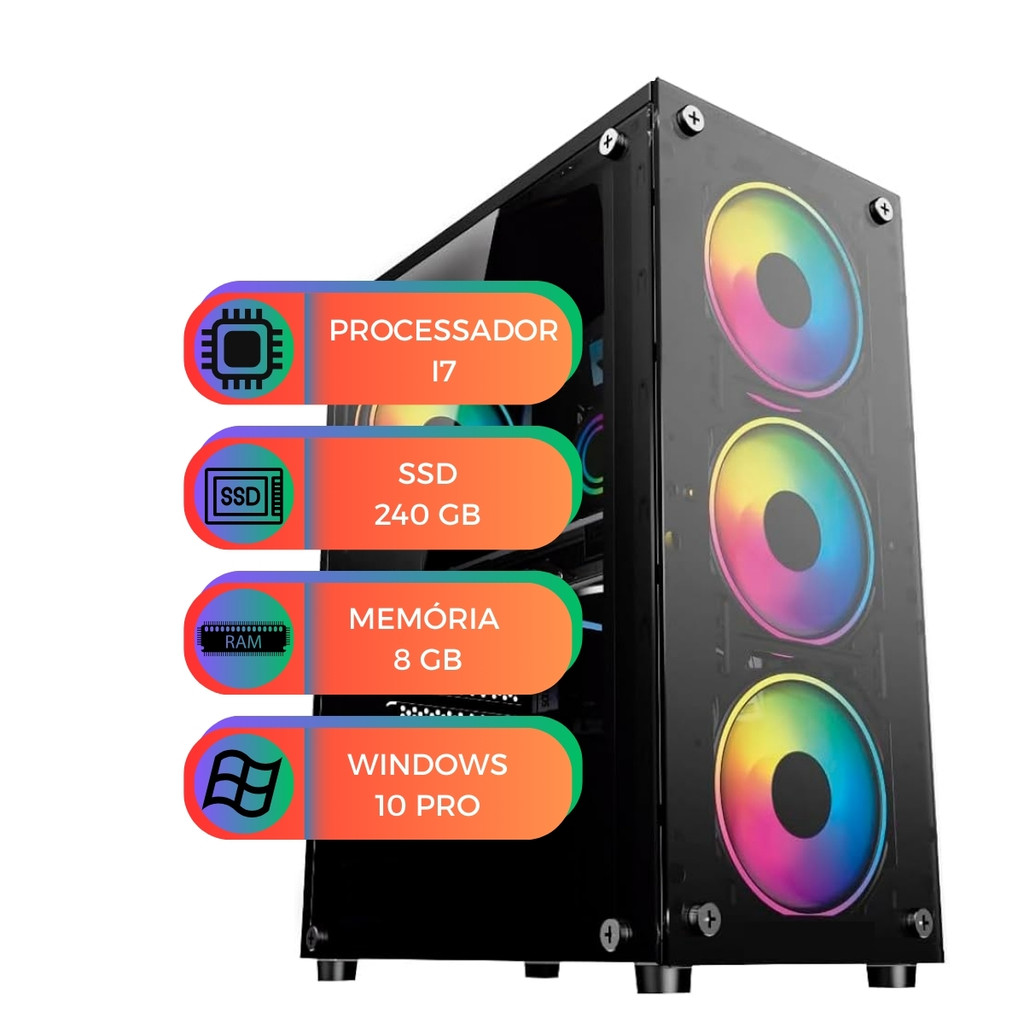 Computador Pc Gamer Barato MultiPc Up Starter Intel Core I7 8GB Ram SSD 240GB Win 10 Pro
