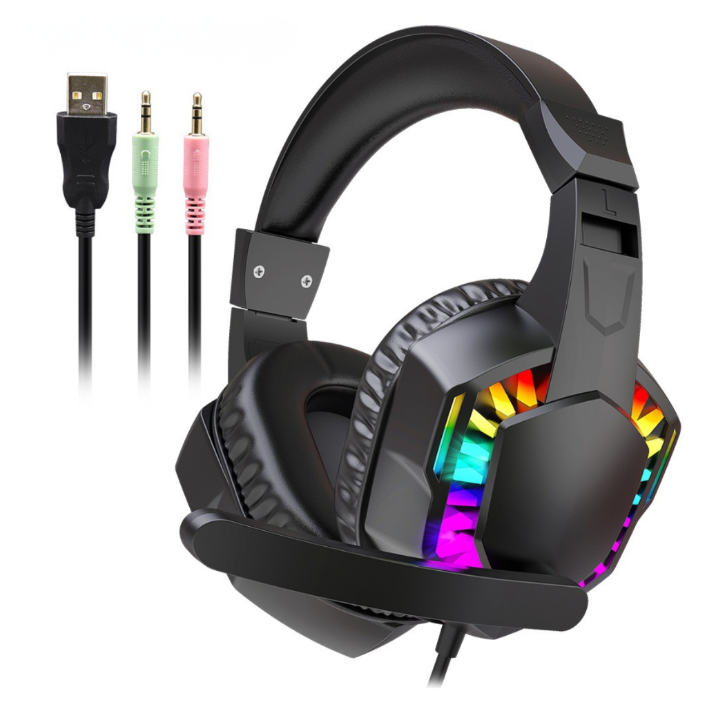 Fone De Ouvido Headset Gamer 7.1 Com Microfone Profissional Preto Led Rgb PC USB P2/P3 XBOX PS4