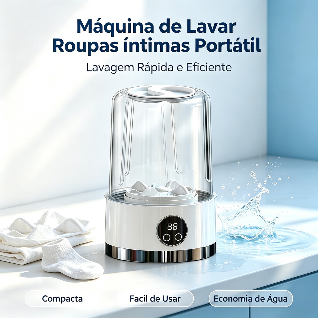 Mini Máquina de Lavar Roupa Portátil Automática 1000ml – para Roupas Íntimas, Meias