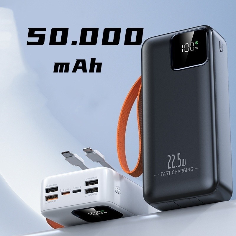Power Bank 50000mAh Carregador Portátil 22.5W PD Turbo Rápido para Celular iPhone Xiaomi Viagem Camping
