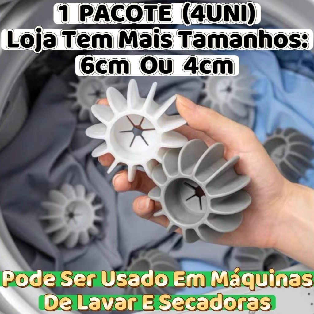 Esferas Bola De Lavar Roupa Silicone 4Uns 6 Ou 4Cm De Lavanderia Para Máquina De Lavar Reutilizável