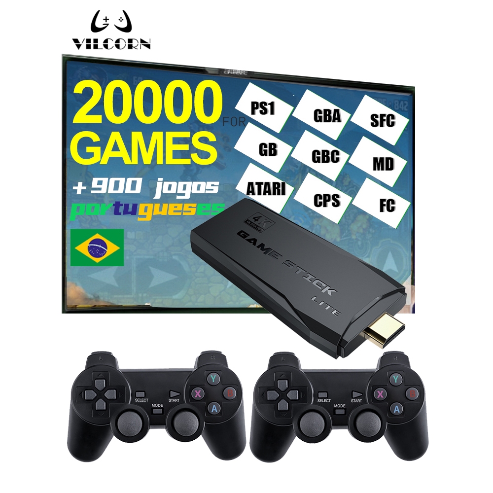 Retro Game Stick Arcade Console De Videogame 4K HD Para Mame GB FBA PS1 9 Emulador Com Joystick Duplo 40000 + Jogos Máqu