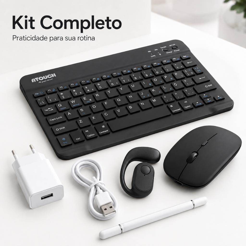 Kit Teclado E Mouse Sem Fio Bluetooth Tablet Compatível Com Android Ios E Windows
