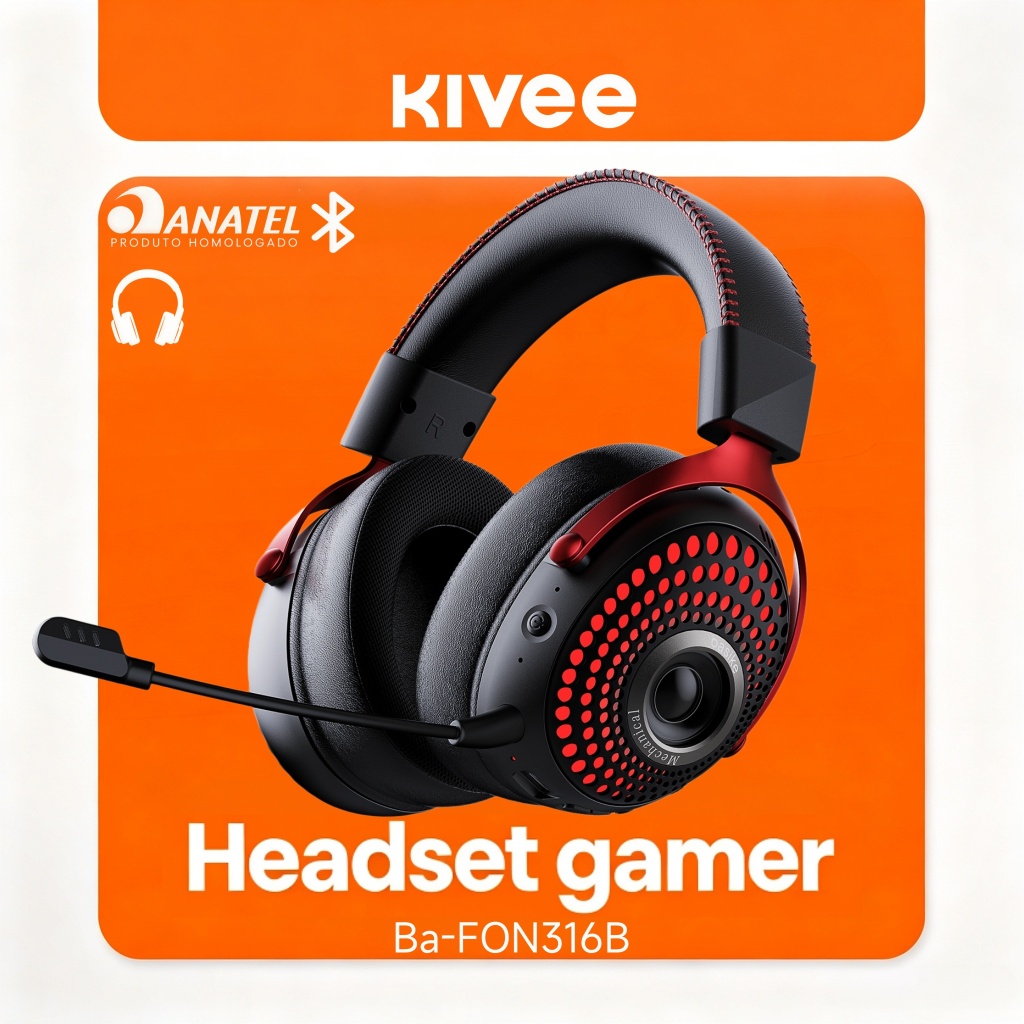 Kivee X Basike Headset Gamer RGB Sem Fio Wireless 2.4GHz Bluetooth 5.4 Wired USB -C Microfone FON316B