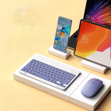 Kit Teclado e Mouse Sem Fio Bluetooth Colorido Macaron Para PC iPad Tablet Notebook 6732