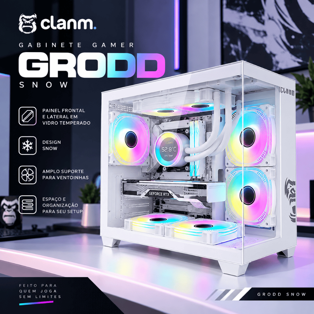 Gabinete Gamer Aquário Clanm Grodd Micro Atx/itx Mid Vidro RGB