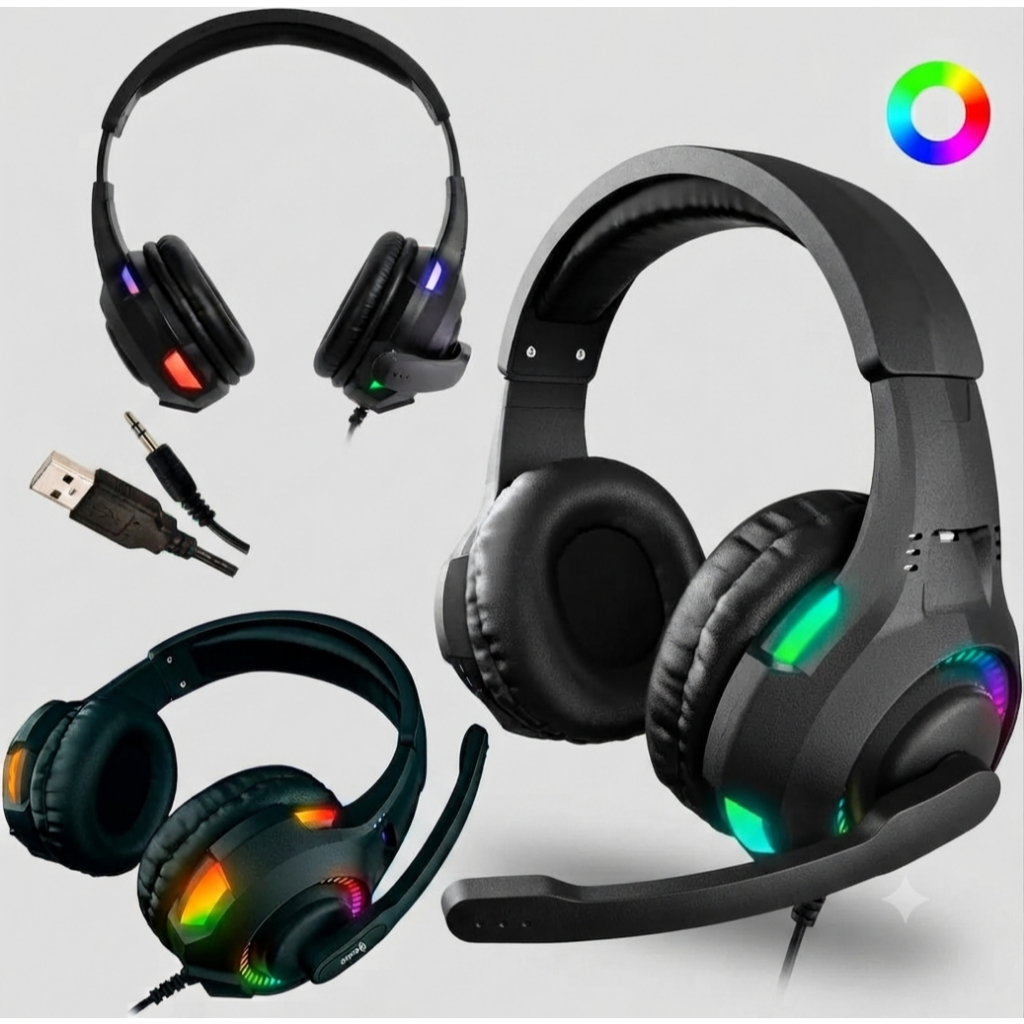 Fone de Ouvido Com fio Headset Gamer para PC Fone Gamer com Microfone Led Rgb PC USB Vídeogame
