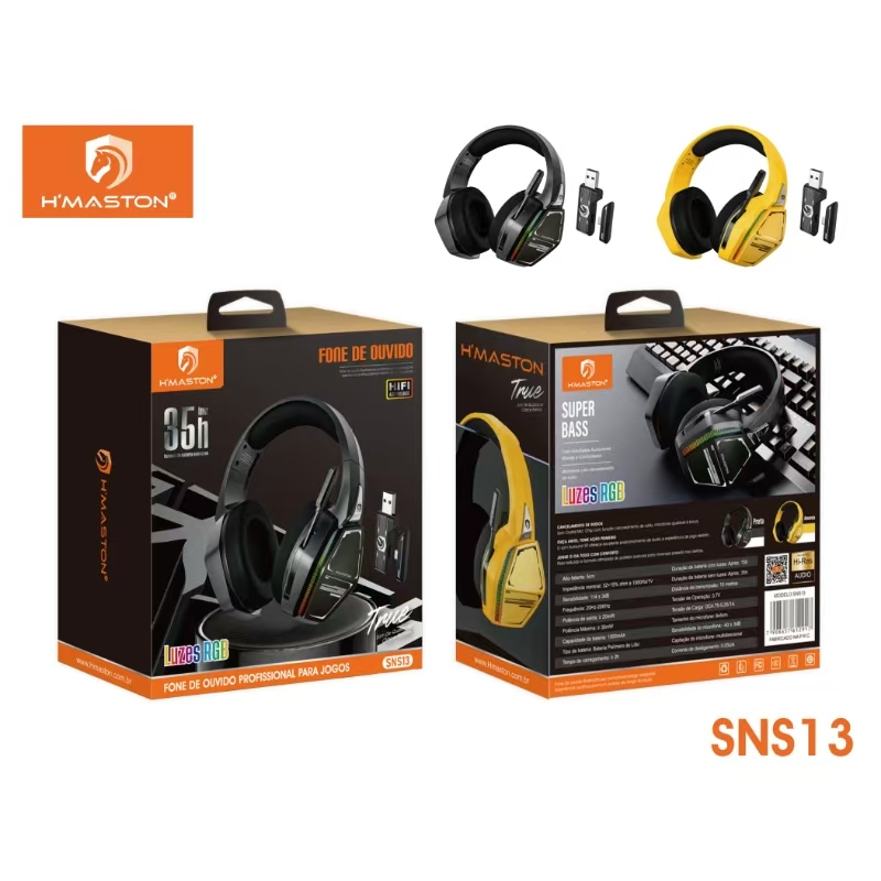 Fone Headset gamer sem fio Bluetooth Com Microfone Com Adaptador Original H'maston SNS13 Luz RGB