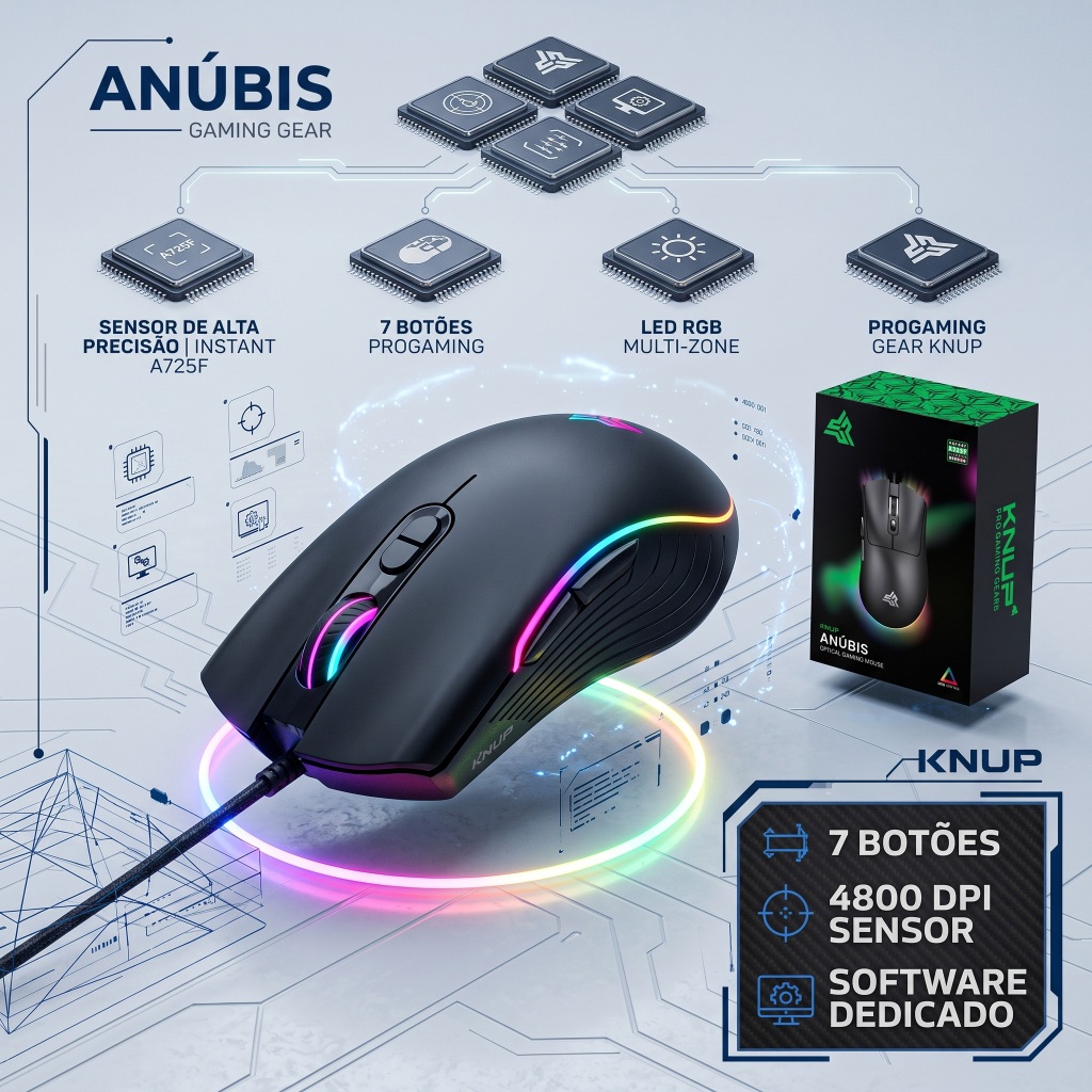 Mouse Gamer Profissional RGB 4800 DPI Alta Precisão 7 Botões Ergonômico para PC Notebook Mouse Gamer Profissional RGB 4800 DPI Alta Precisão 7 Botões Ergonômico para PC Notebook