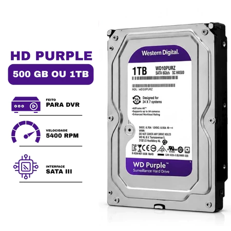 HD WD Purple 1TB ou 500gb SATA 3.5” Para DVR CFTV Vigilância Lacrado