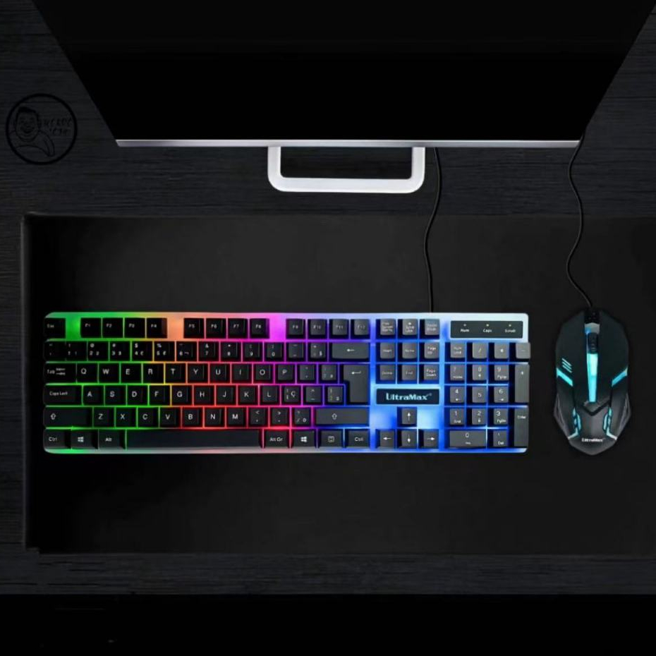 Kit Teclado Semi Mecânico LED RGB + Mouse Gamer 3200dpi Rgb Led com fio JK350