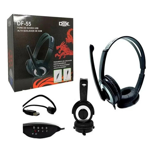Fone De Ouvido Gamer Headset Dex Df-55 Com Usb E Controle Cor Preto
