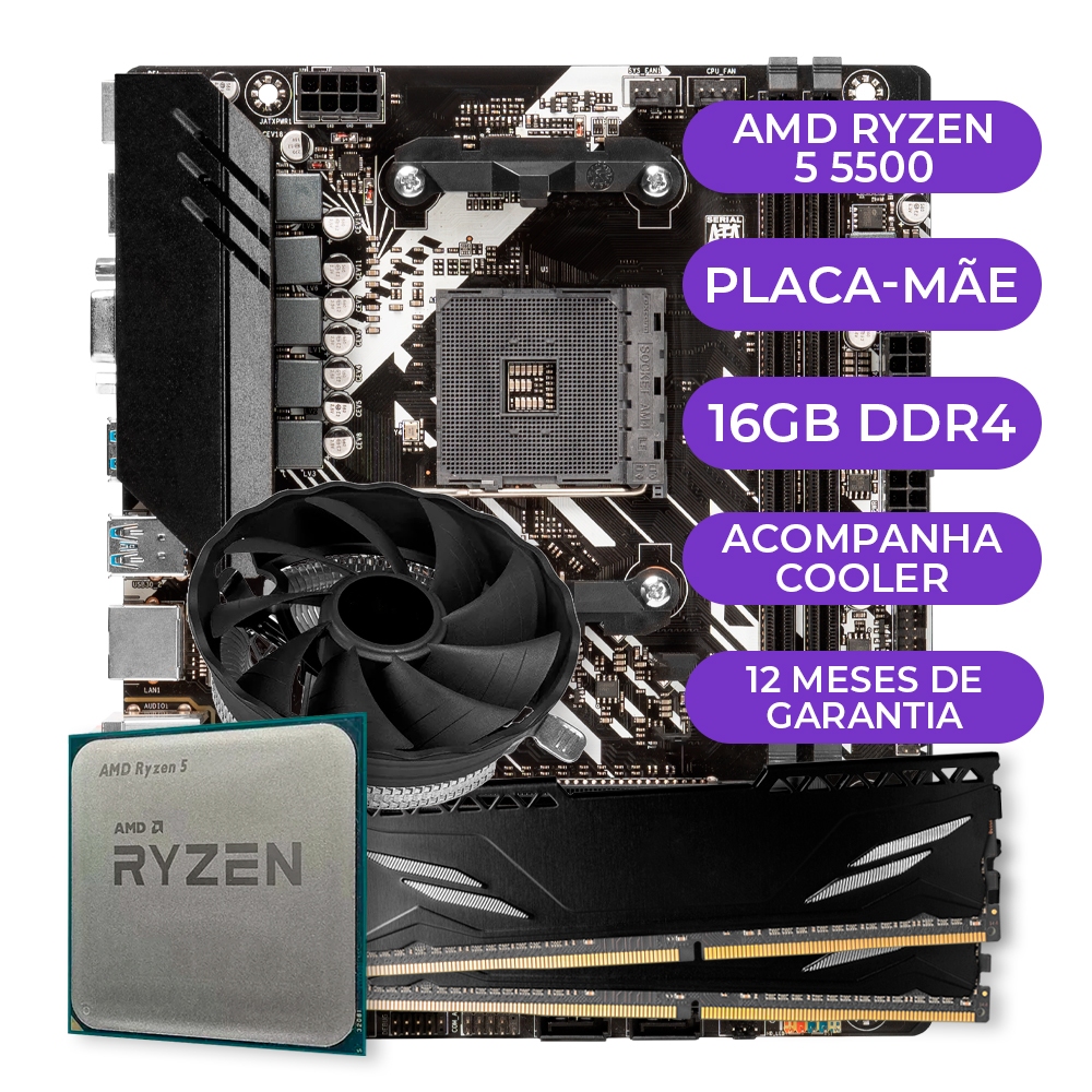 Kit Upgrade Gamer AMD Ryzen 5 5500 + B450M + 16GB DDR4