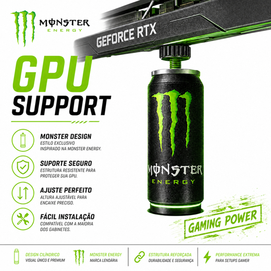 Suporte Ajustável para Placa de Vídeo GPU Monster Energy Decorativo Suporte Ajustável para Placa de Vídeo GPU Monster Energy Decorativo