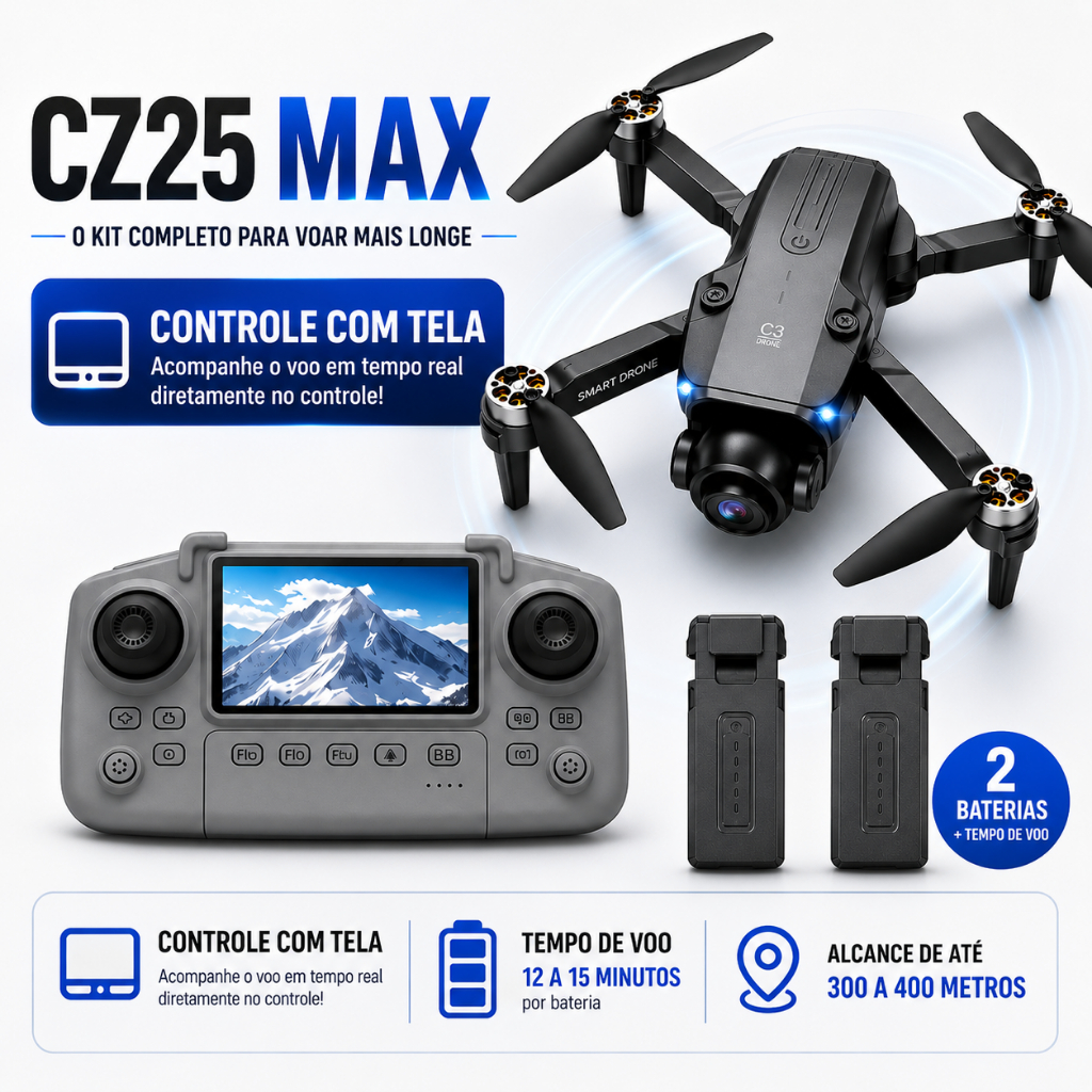 Drone CZ25 MAX Brushless Câmera Dupla 2 Baterias Optical Flow Altitude Hold Headless Dobrável com Case