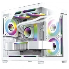 Gabinete Gamer Hayom GB1797, Aquario, Mini Tower, Vidro Temperado, m-ATX, Sem Fonte, Com 4 Fans, Branco