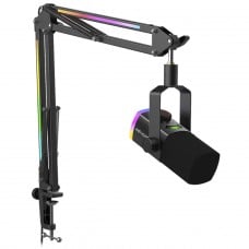 Microfone Gamer Fifine AmpliGame AM8PROT, RGB, USB/XLR, Preto, Com Braço Articulado