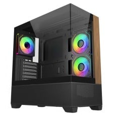 Gabinete Gamer Cooler Master Elite 690 Wood, Vidro Temperado, Mid Tower, ATX, Com 3 Fans, Preto, E690-KHN