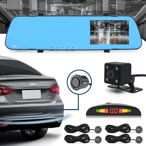 Kit Retrovisor C/ Tela + Câmera + Sensor Ré Cinza Grafite Chumbo Mitsubishi ASX 2011 2012 2013 Espelho Visor Estacionamento