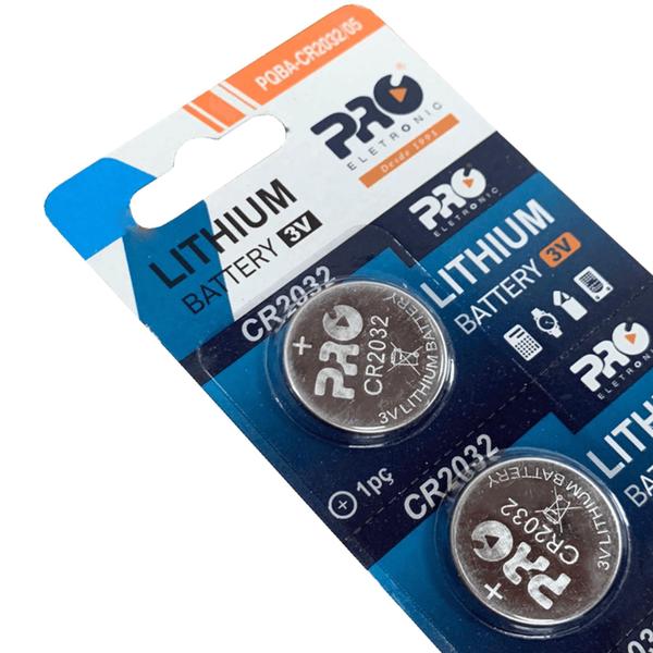 Bateria CR2032 3V Proeletronic Blister com 5 Unidades, Lítio, Longa Duração