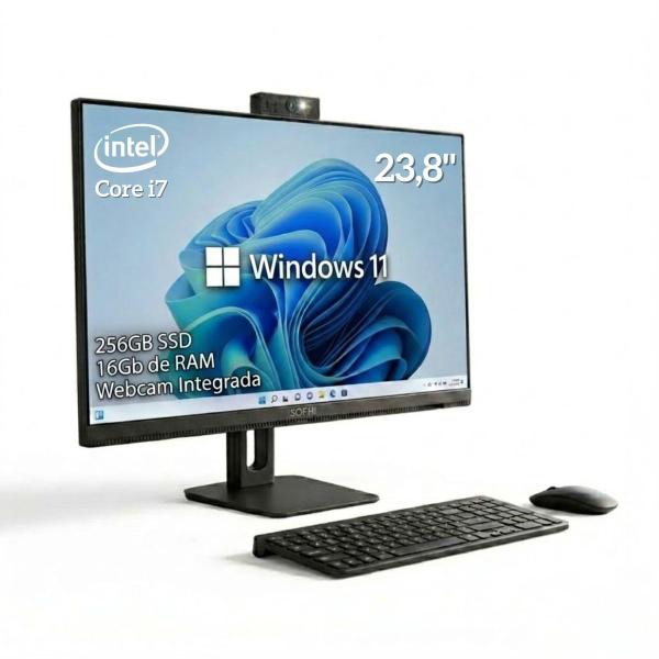 All In One Computador Intel Core I7 Ssd256gb 16gbram tela 23,8 pol Full HD Completo Pc wifi teclado mouse sem fio Webcam 5.0mp Windows 11