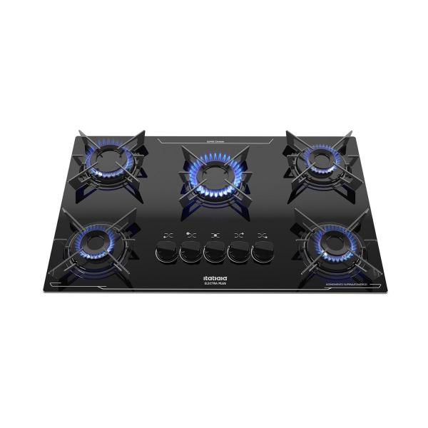 Cooktop Fogão 5 Bocas à Gás Itatiaia Electra Plus Preto Bivolt, Vidro Temperado, Acendimento Automático, Design Moderno