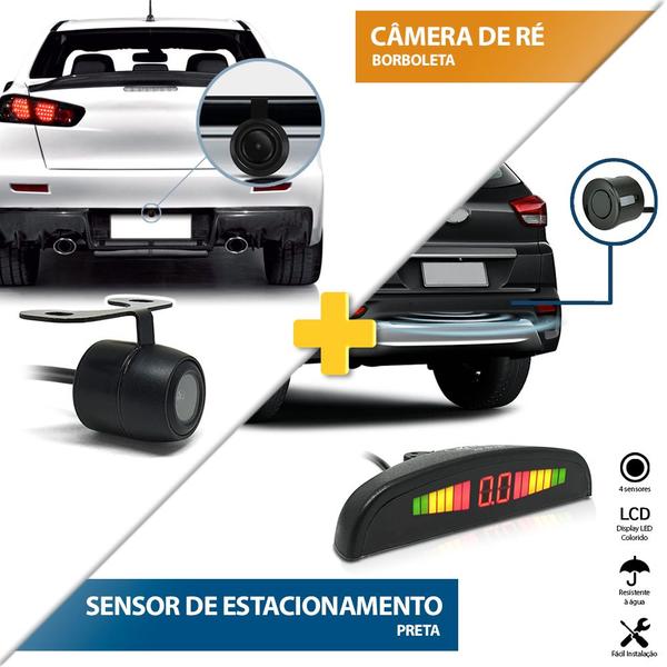 Kit Sensor de Ré Preto + Câmera de Ré Fiat Doblo 2015 2016 2017 2018 2019 2020 Estacionamento