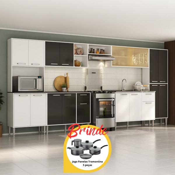 Cozinha Modulada Completa com Balcão para Pia MP2279 Multimóveis Brinde Jogo de Panelas Tramontina