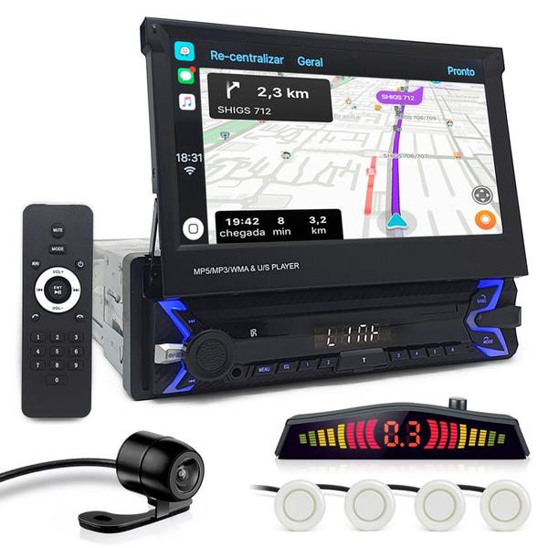 Kit Multimídia Tela Retrátil + Câmera Ré + Sensor Ré Pérola UP 2014 2015 Carplay