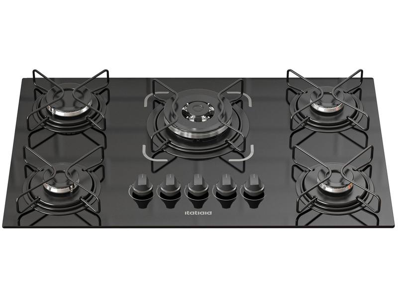 Cooktop 5 Bocas a Gás GLP Itatiaia Tripla Chama Preto Essencial