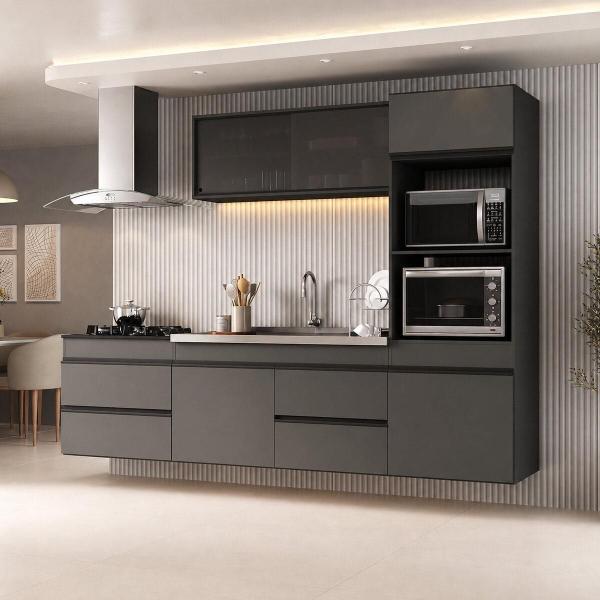 Armário Cozinha Modulada Completa Suspensa com Pia 251,5cm Milano Multimóveis MCR2476 Armário Cozinha Modulada Completa Suspensa com Pia 251,5cm Milano Multimóveis MCR2476