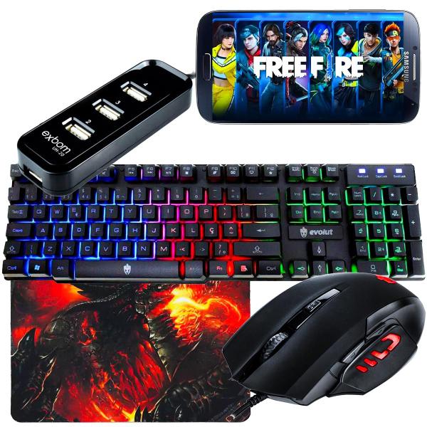 kit Gamer Para Celular Com Teclado RGB Semi Mecanico + Mouse X7 B-max 2400Dpi