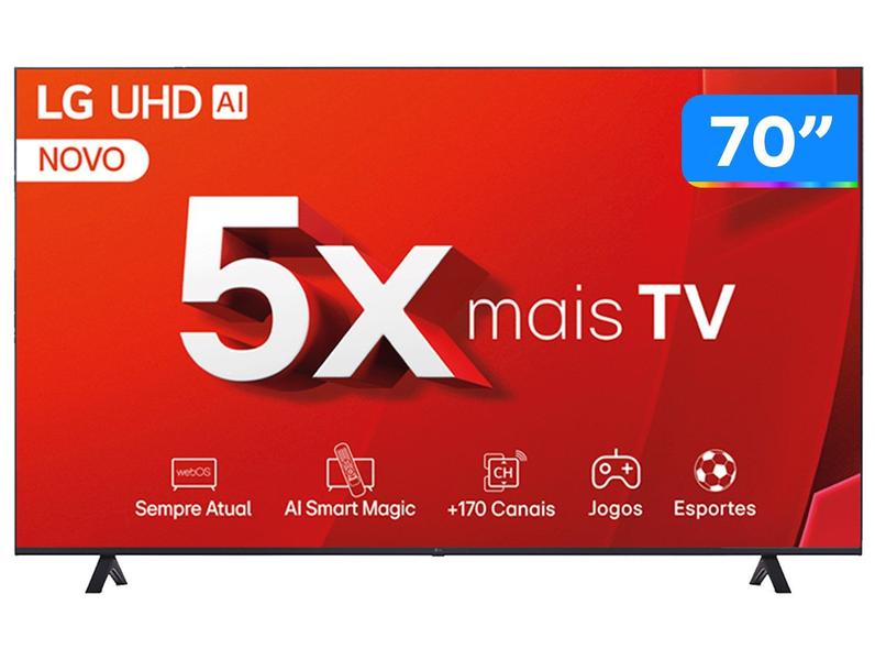 Smart TV 70" 4K LG Ultra HD 70UT8050 com Processador a5 Ger7 AI, Alexa/Chromecast integrado, Otimizador de Jogos, webOS 24 e Controle Smart Magic Smart TV 70" 4K LG Ultra HD 70UT8050 com Processador a5 Ger7 AI, Alexa/Chromecast integrado, Otimizador de Jogos, webOS 24 e Controle Smart Magic