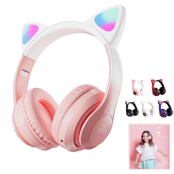 Fone De Ouvido Gatinho Bluetooth Rosa Led Feminina Infantil