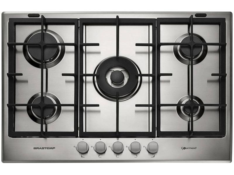 Cooktop 5 Bocas Brastemp Gourmand Inox com Duplachama e Trempe com Ferro Fundido - BDK75DR