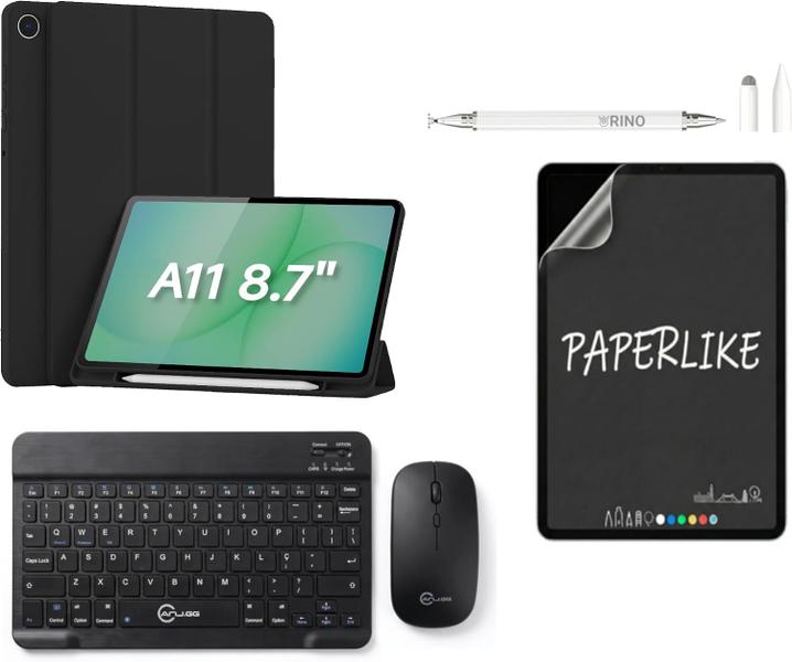 Combo Capa Anti Impacto Híbrida Compatível com Samsung Galaxy Tab A11 8.7 Pol Teclado Touchpad e Mouse Bluetooth Porta C