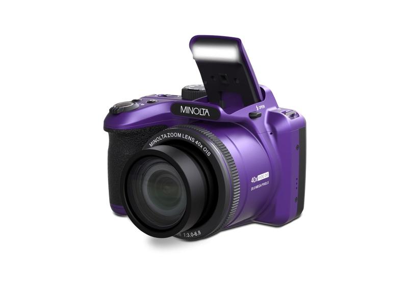 Câmera digital Minolta 20MP 40x Zoom 1080p FHD Vídeo roxo