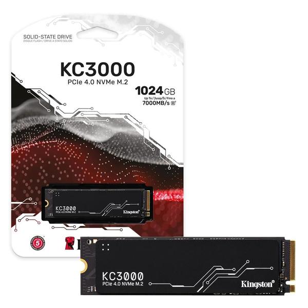 SSD M.2 1TB Kingston KC3000 NVMe PCIe 4.0 x4 Leitura 7000MBs Gravação 6000MBs Preto