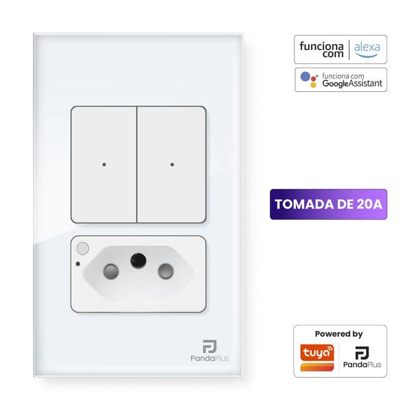 Interruptor Tomada Inteligente 20A 1, 2 e 3 Botões Padrão 4x2 Wifi Smart App Alexa Tuya Google Home Smart Life Panda Plus Bivolt
