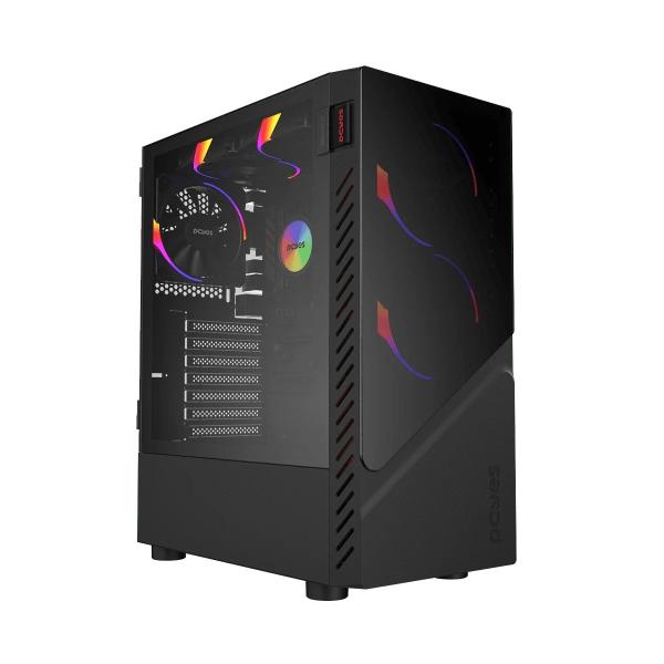 Gabinete Gamer Pcyes Set Black Vulcan Lateral Em Vidro Temperado