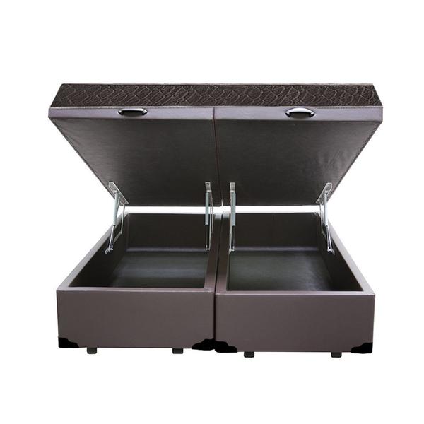 Cama Box Baú King Colchão Espuma D45 Bordado + Box Sintético Marrom Serra Negra 62x193x203