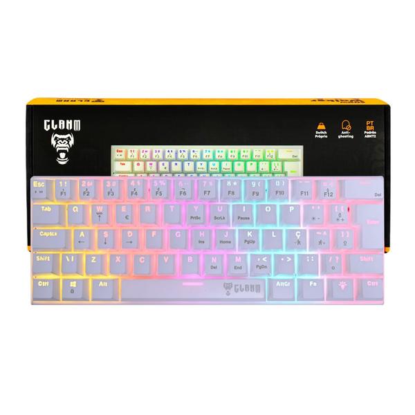 Teclado Gamer Mecânico CLANM Snow Walker 60% RGB Hot Swap Branco