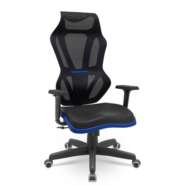 Cadeira Escritório Presidente Gamer Vizon DZ Plaxmetal Relaxsystem Preta/Azul