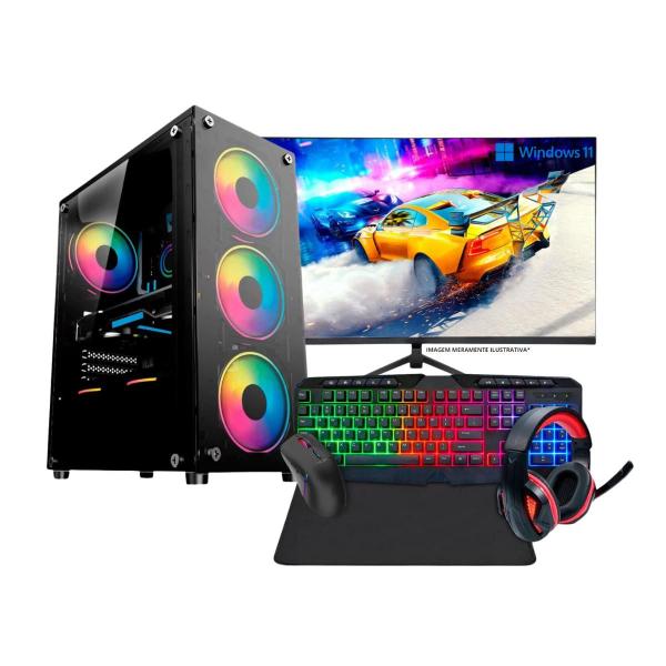 PC Gamer Completo Intel Core i7 16GB SSD 512GB GeForce GT 4GB Monitor 19 Kit Gamer
