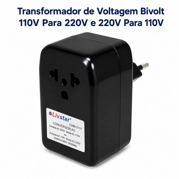 Conversor de Voltagem Tomada Bivolt Potência 100W Transforma 110V em 220V e 220v em 110v Premium