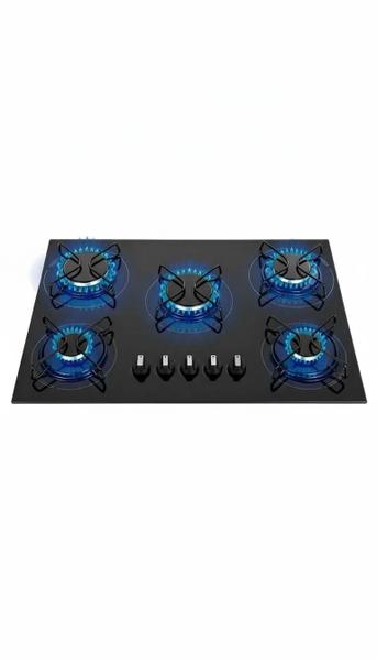 Cooktop a Gás 5 Bocas Mesa de Vidro Tripla Chama