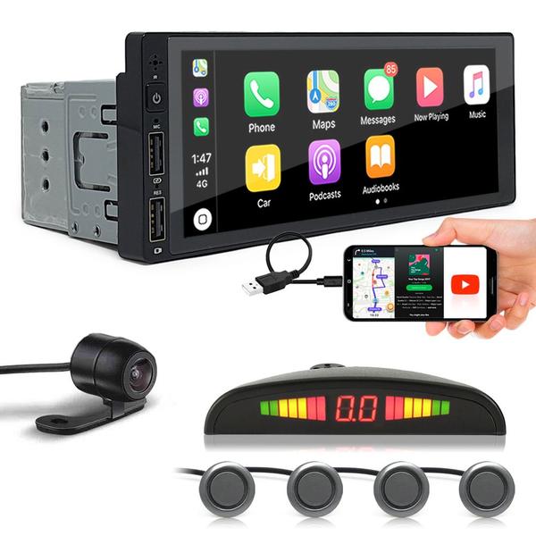Kit Multimídia 1 Din + Câmera Ré + Sensor Ré Cinza Grafite Toyota Camry 1991 1992 1993 1994 1995 1996 USB Bluetooth