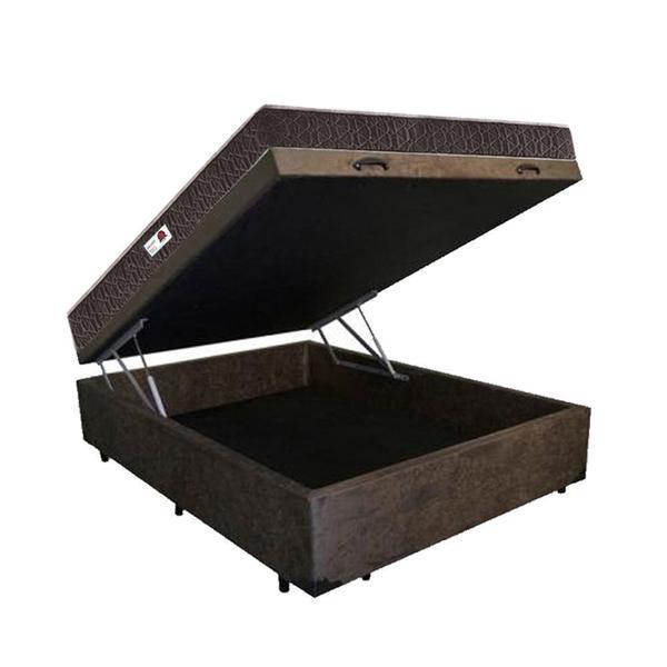 Cama Box Baú Casal Colchão Molas Ensacadas + Box Suede Marrom Serra Negra 68X138X188