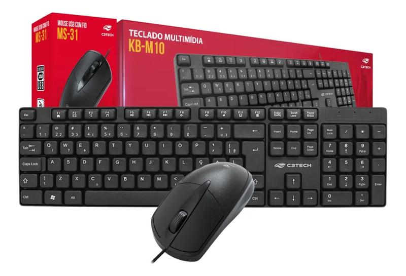 KIT Teclado e mouse c/fio C3tech Usb Abnt2 Preto